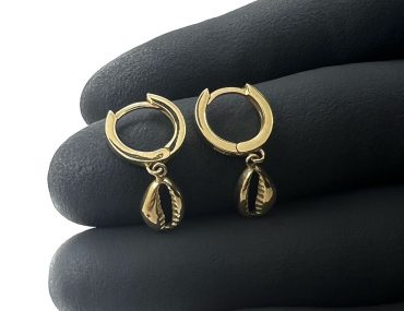 Brinco Ouro 18K Argola Buzios Pendurado