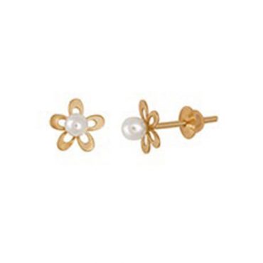 Brinco Ouro 18K Infantil Flor/Pérola