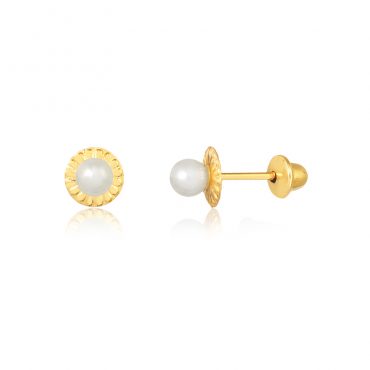 Brinco Ouro 18K Infantil Pérola