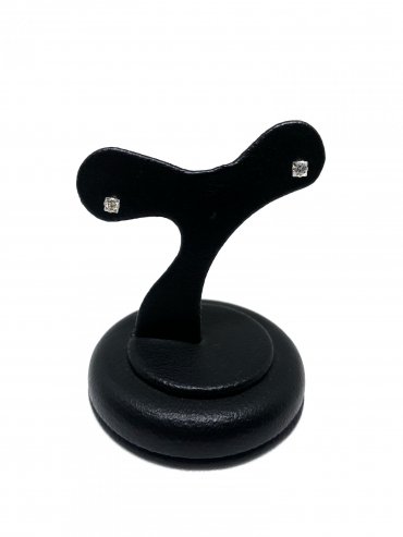 Brinco Ouro 18K Infantil Pedra Quadrada Branca