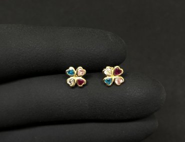 Brinco Ouro 18K Infantil Trevo Colorido