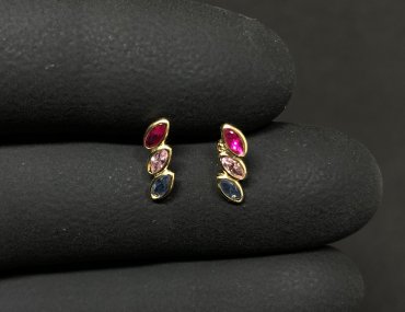 Brinco Ouro 18K Infantil Pedras Coloridas