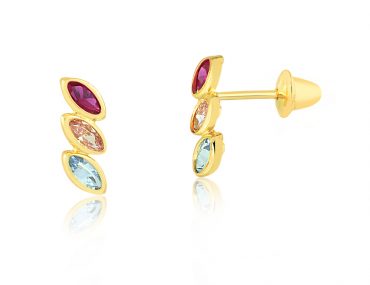 Brinco Ouro 18K Infantil Pedras Coloridas 1