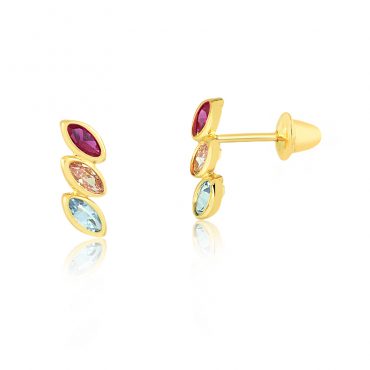 Brinco Ouro 18K Infantil Pedras Coloridas 1