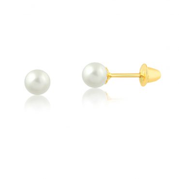 Brinco Ouro 18K Infantil Pérola 3,5mm