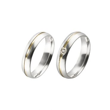 Par Aliança Prata 5mm Friso Ouro