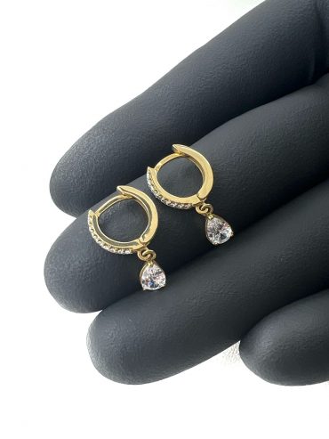 Brinco Ouro 18k Pedra Gota Topazio Branco 1