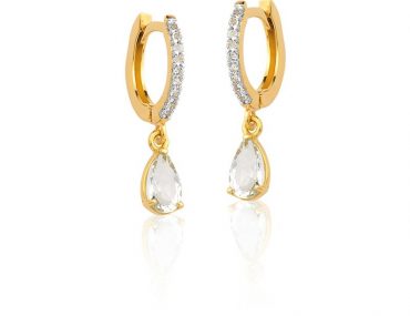 Brinco Ouro 18k Pedra Gota Topazio Branco