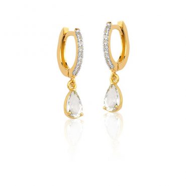 Brinco Ouro 18k Pedra Gota Topazio Branco